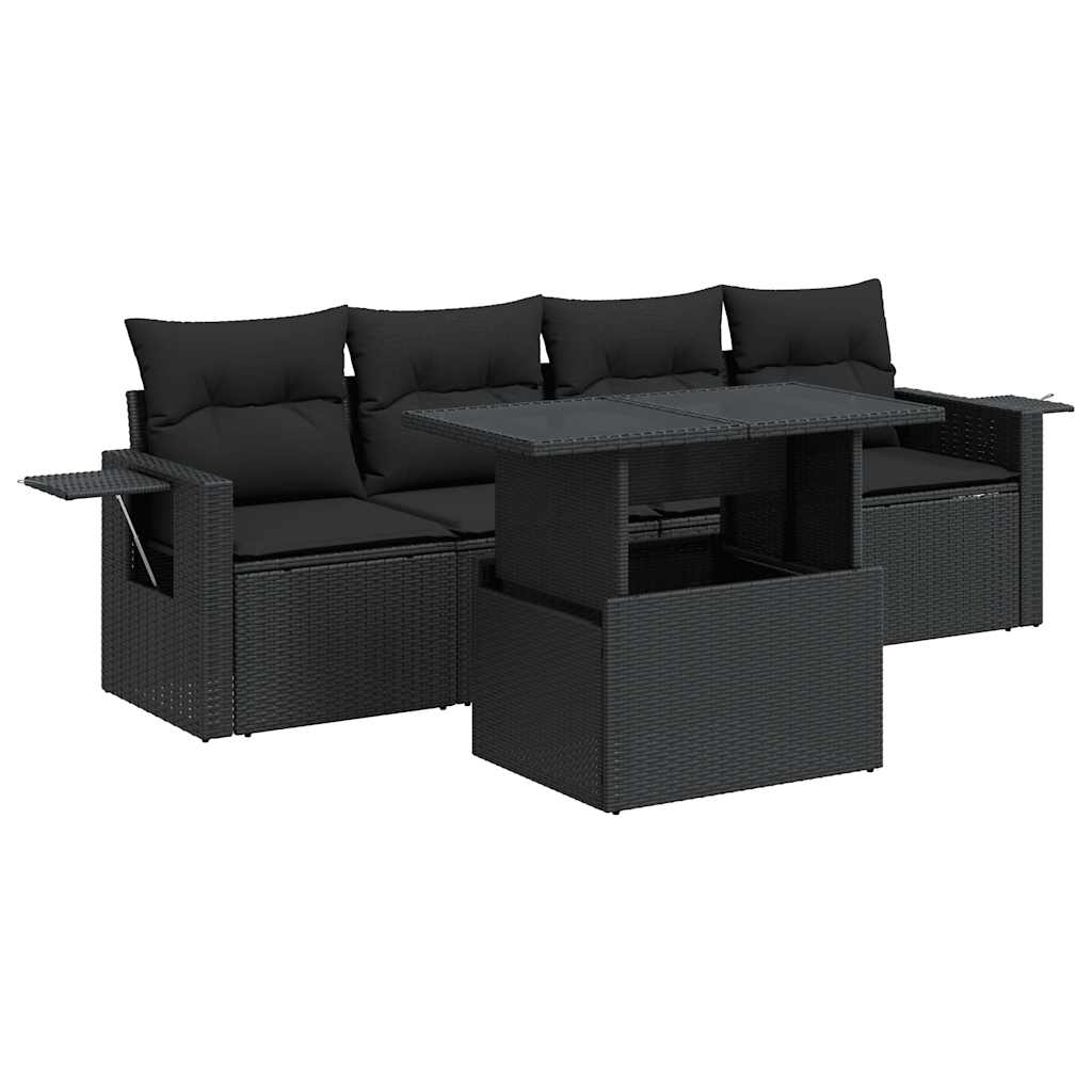 Set Divani da Giardino 5 pz con Cuscini in Polyrattan Nero 3326396