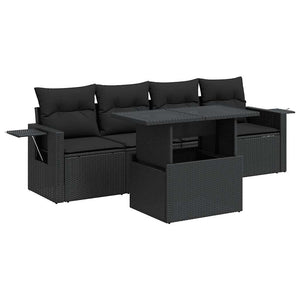 Set Divani da Giardino 5 pz con Cuscini in Polyrattan Nero 3326396