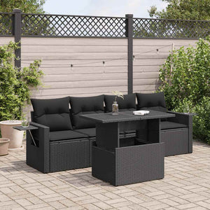 Set Divani da Giardino 5 pz con Cuscini in Polyrattan Nero 3326396