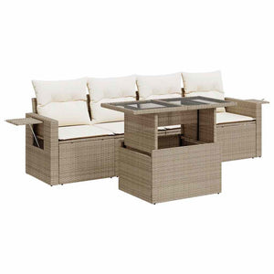 Set Divano da Giardino 5 pz con Cuscini Beige in Polyrattan 3326399