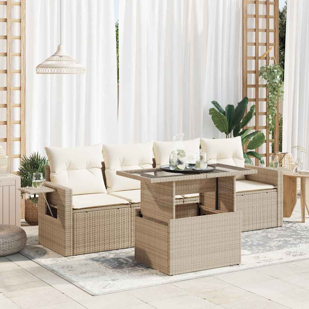 Set Divano da Giardino 5 pz con Cuscini Beige in Polyrattan 3326399