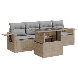 Set Divano da Giardino 5 pz con Cuscini Beige in Polyrattan 3326400