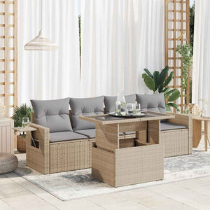 Set Divano da Giardino 5 pz con Cuscini Beige in Polyrattan 3326400