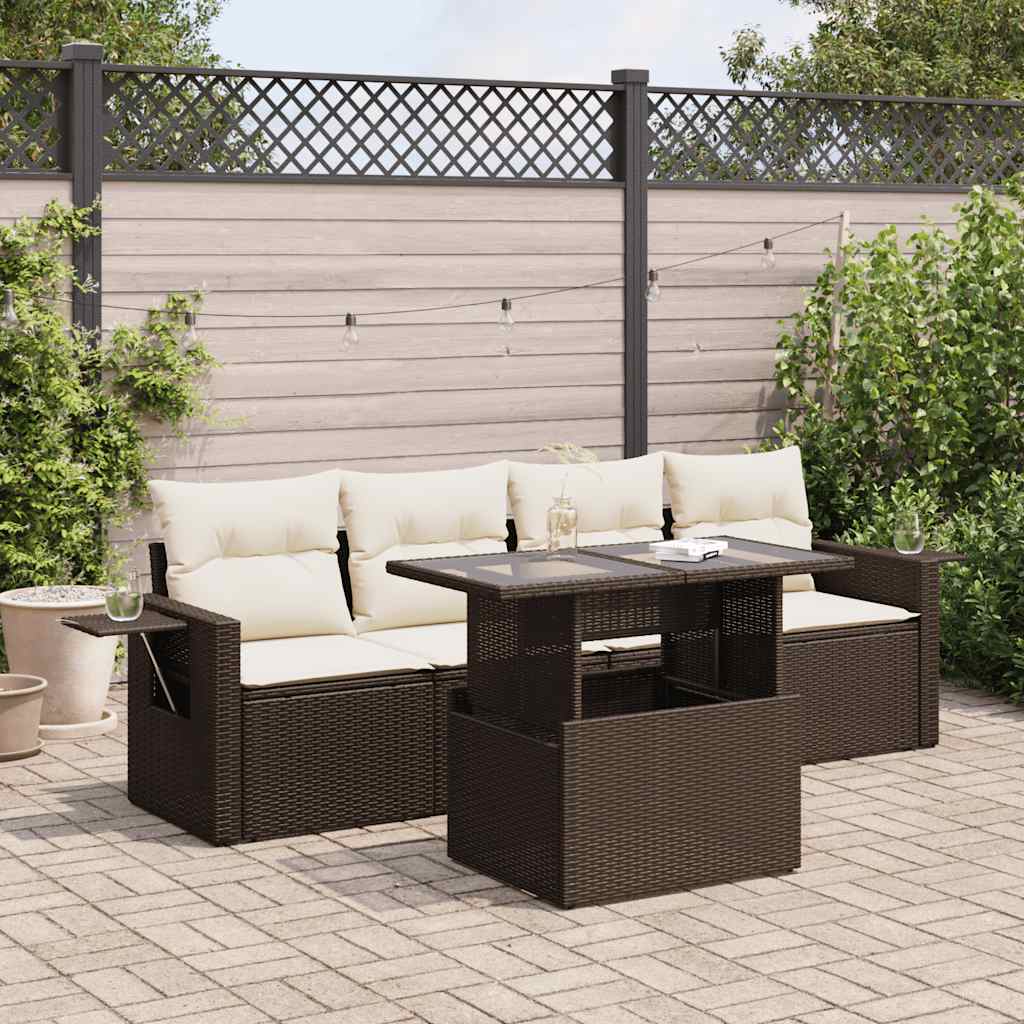 Set Divano da Giardino 5 pz con Cuscini Marrone in Polyrattan 3326404