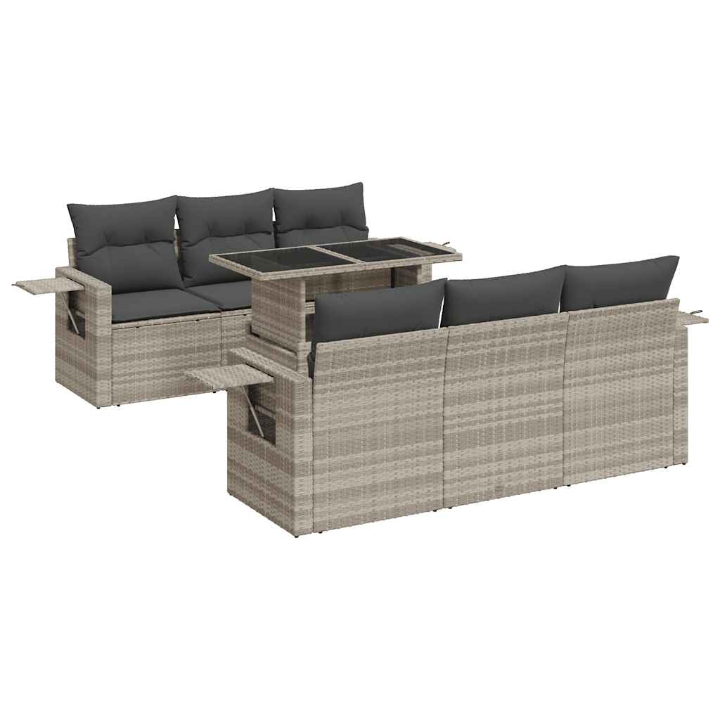 Set Divani da Giardino 7pz con Cuscini Grigio Chiaro Polyrattan 3326423