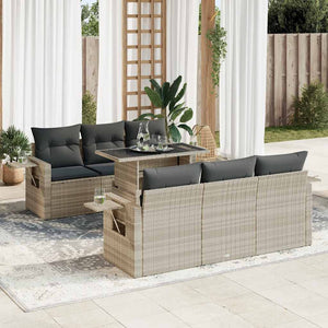 Set Divani da Giardino 7pz con Cuscini Grigio Chiaro Polyrattan 3326423