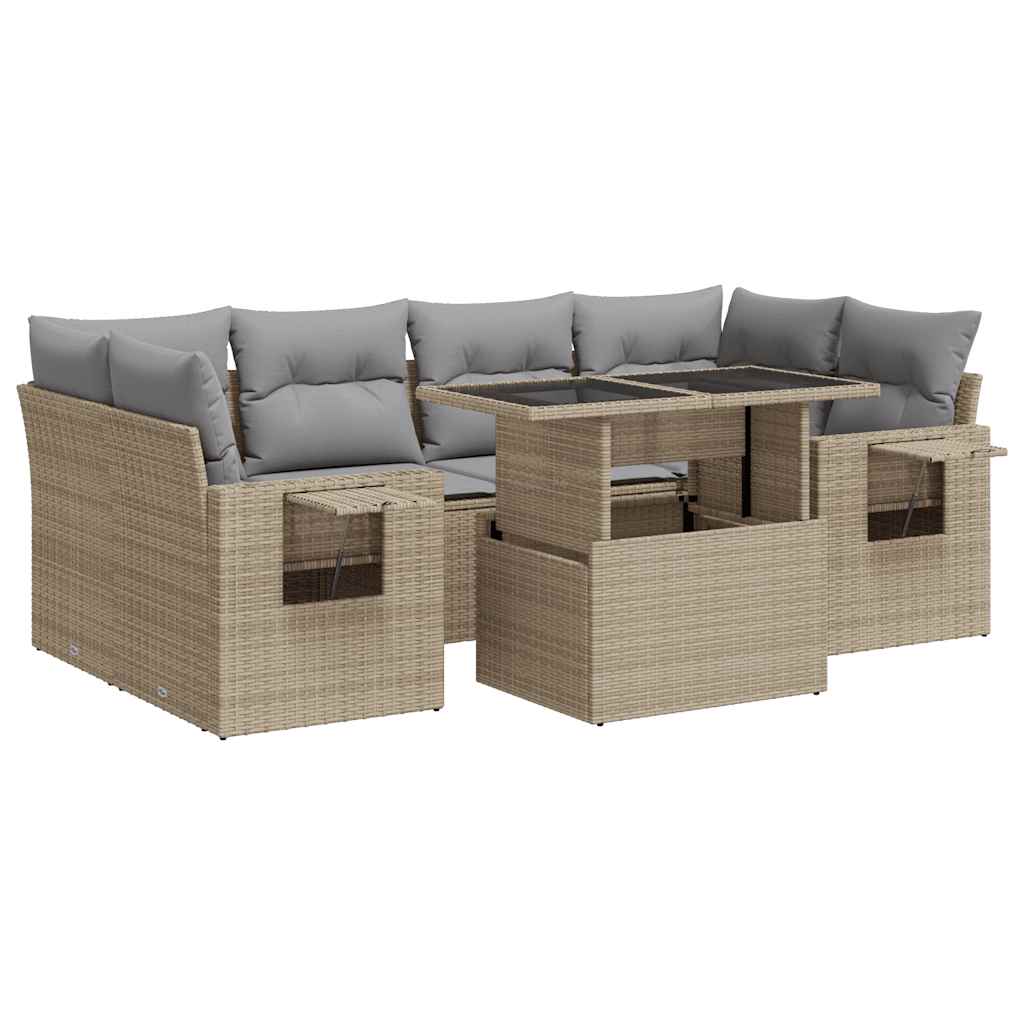 Set Divani da Giardino 7 pz con Cuscini Beige in Polyrattan 3326430