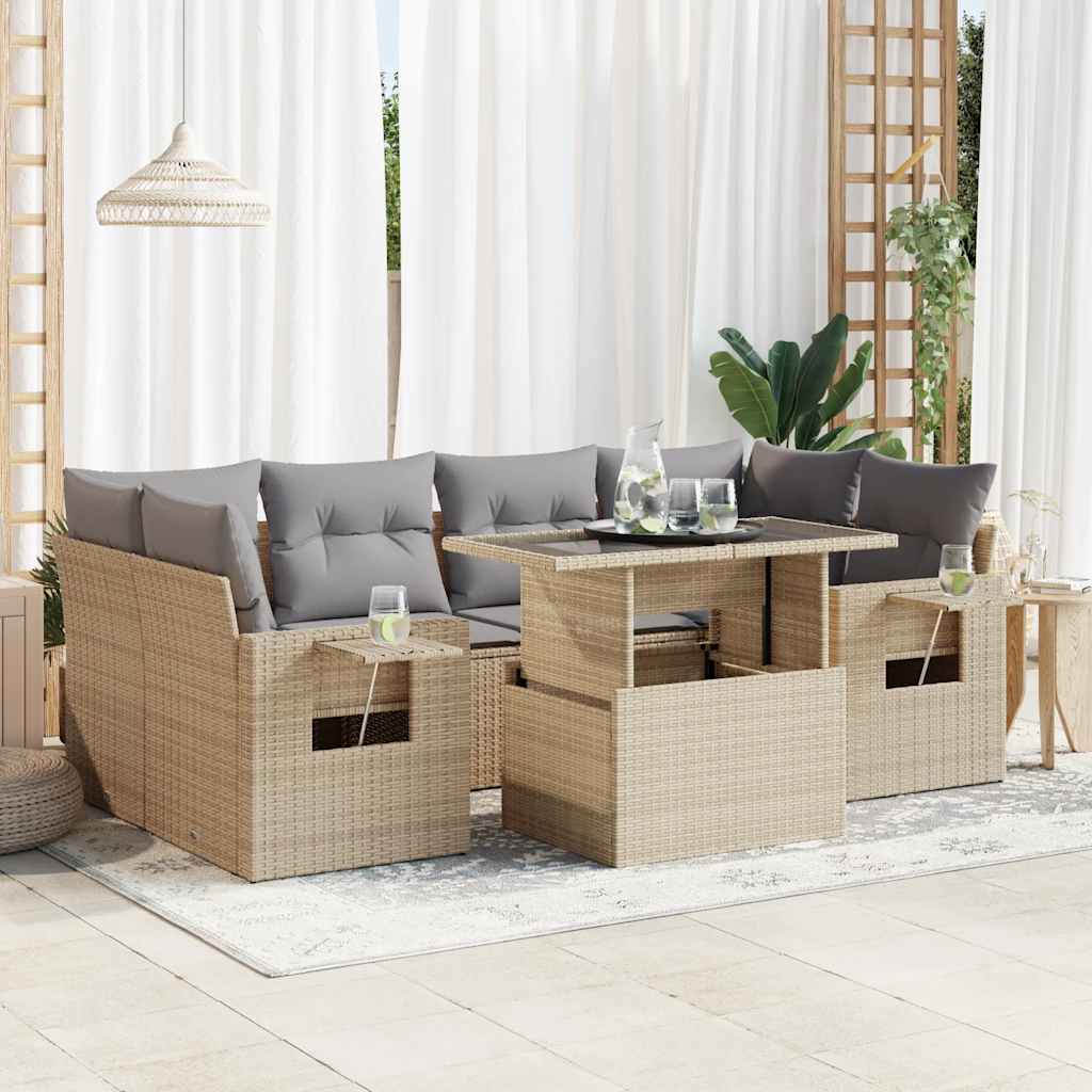 Set Divani da Giardino 7 pz con Cuscini Beige in Polyrattan 3326430