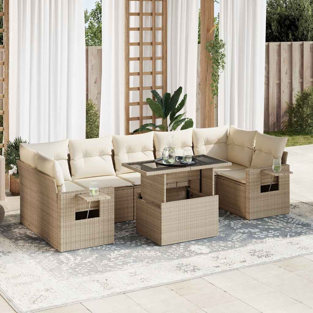 Set Divano da Giardino 8 pz con Cuscini Beige in Polyrattan 3326439