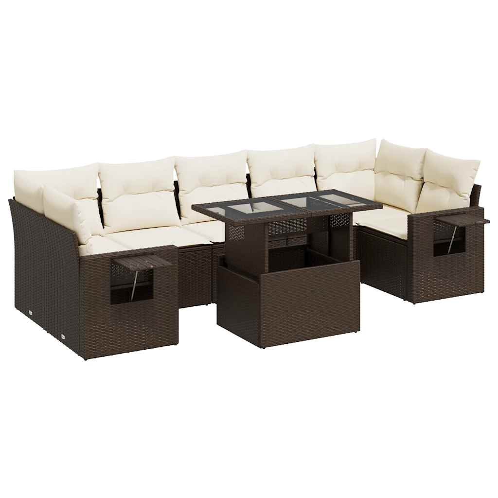 Set Divani da Giardino 8 pz con Cuscini Marrone in Polyrattan 3326444