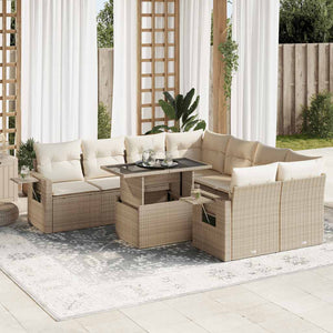 Set Divano da Giardino 9 pz con Cuscini Beige in Polyrattan 3326449