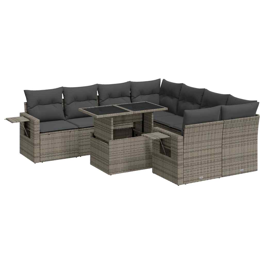 Set Divano da Giardino 9 pz con Cuscini Grigio in Polyrattan 3326451