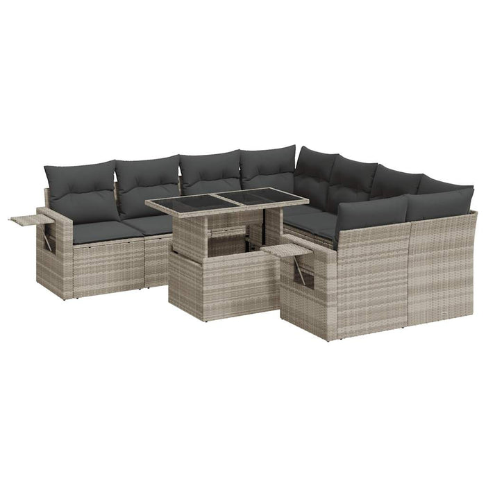 Set Divano da Giardino 9pz con Cuscini Grigio Chiaro Polyrattan 3326453