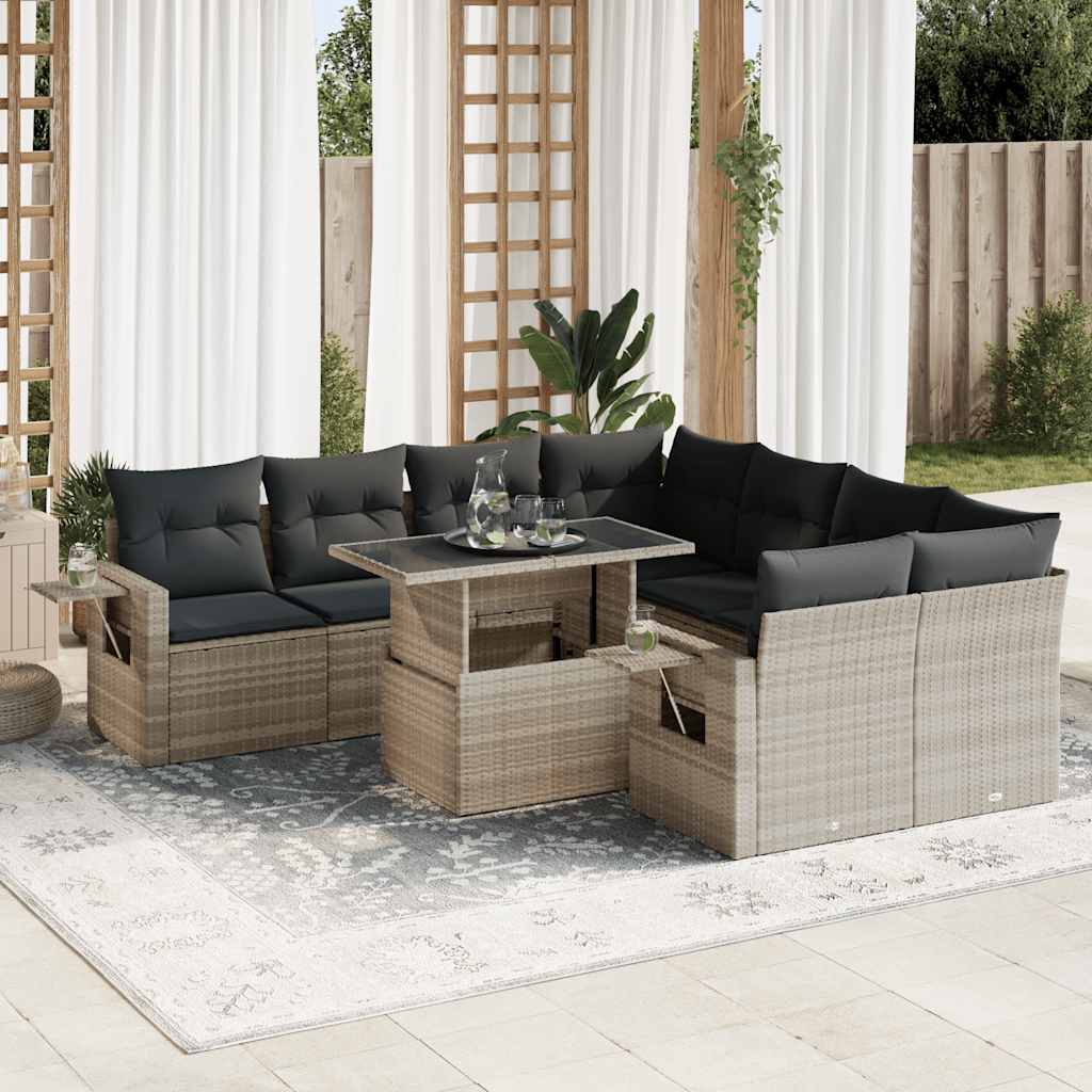 Set Divano da Giardino 9pz con Cuscini Grigio Chiaro Polyrattan 3326453