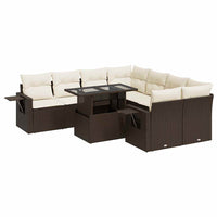 Set Divani da Giardino 9pz con Cuscini Marrone in Polyrattan 3326454