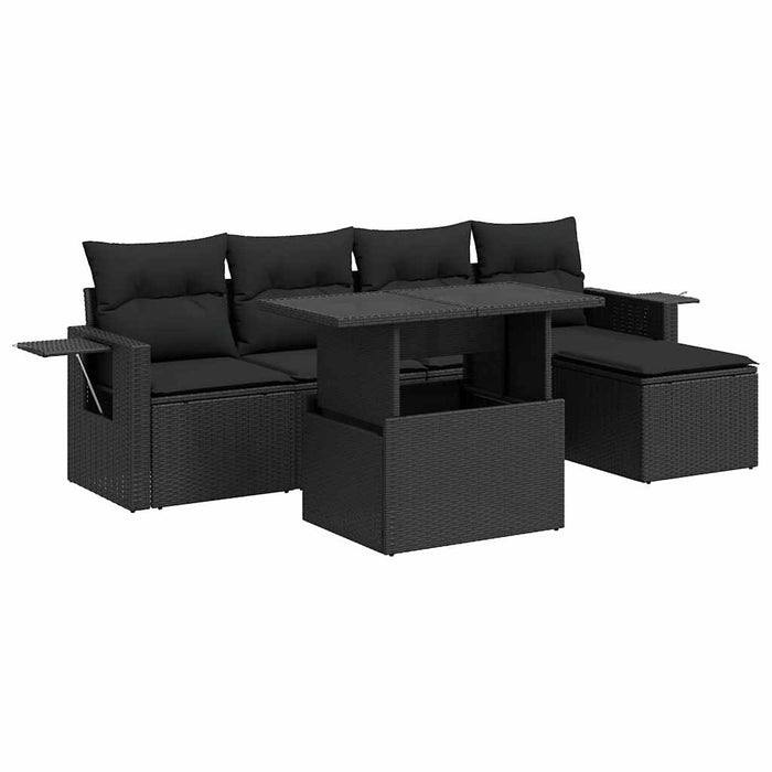 Set Divano da Giardino 6 pz con Cuscini Nero in Polyrattan 3326456