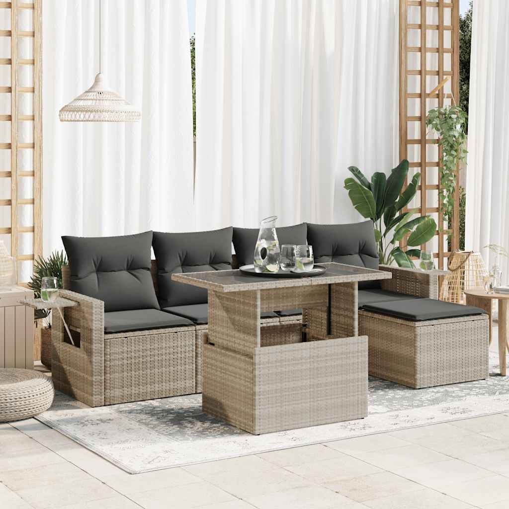 Set Divano da Giardino 6pz con Cuscini Grigio Chiaro Polyrattan 3326463