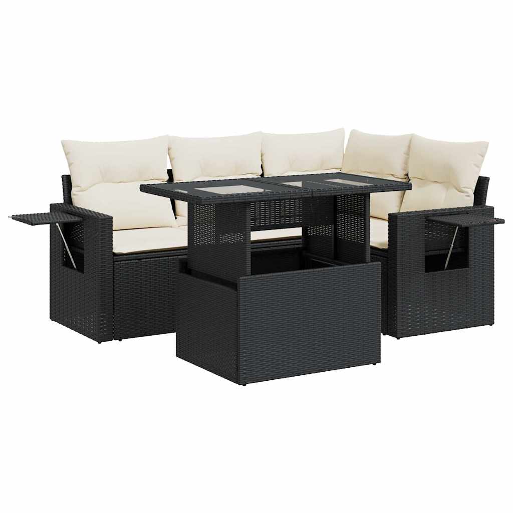 Set Divani da Giardino 5 pz con Cuscini in Polyrattan Nero 3326467