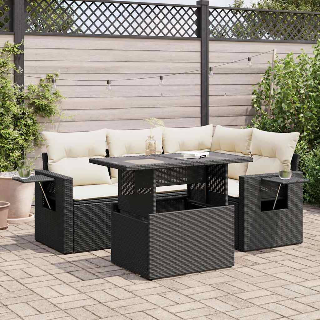 Set Divani da Giardino 5 pz con Cuscini in Polyrattan Nero 3326467