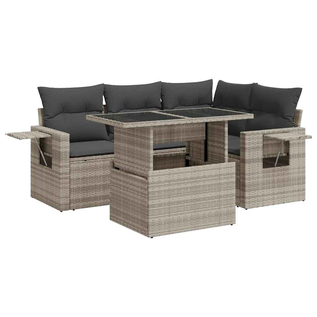 Set Divano da Giardino 5pz con Cuscini Grigio Chiaro Polyrattan 3326473