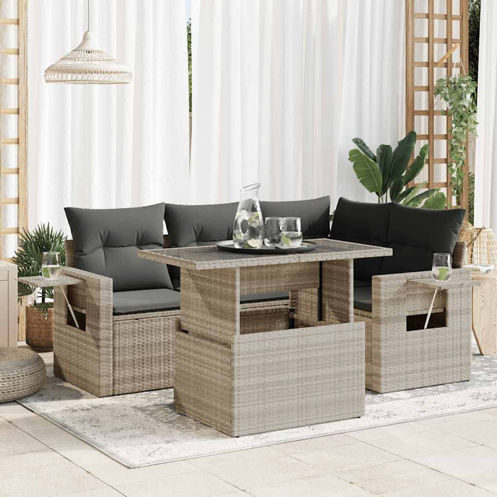 Set Divano da Giardino 5pz con Cuscini Grigio Chiaro Polyrattan 3326473