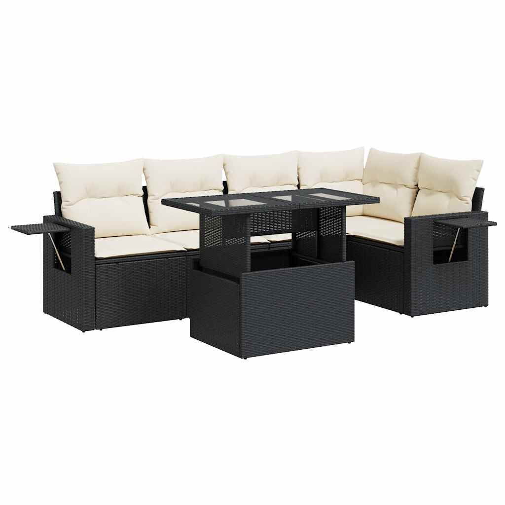 Set Divano da Giardino 6 pz con Cuscini Nero in Polyrattan 3326477