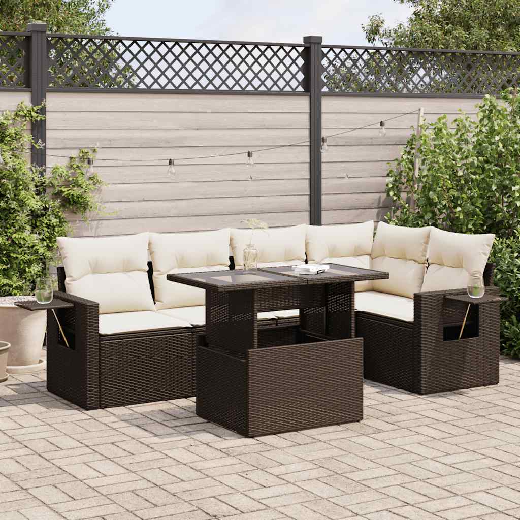 Set Divano da Giardino 6 pz con Cuscini Marrone in Polyrattan 3326484