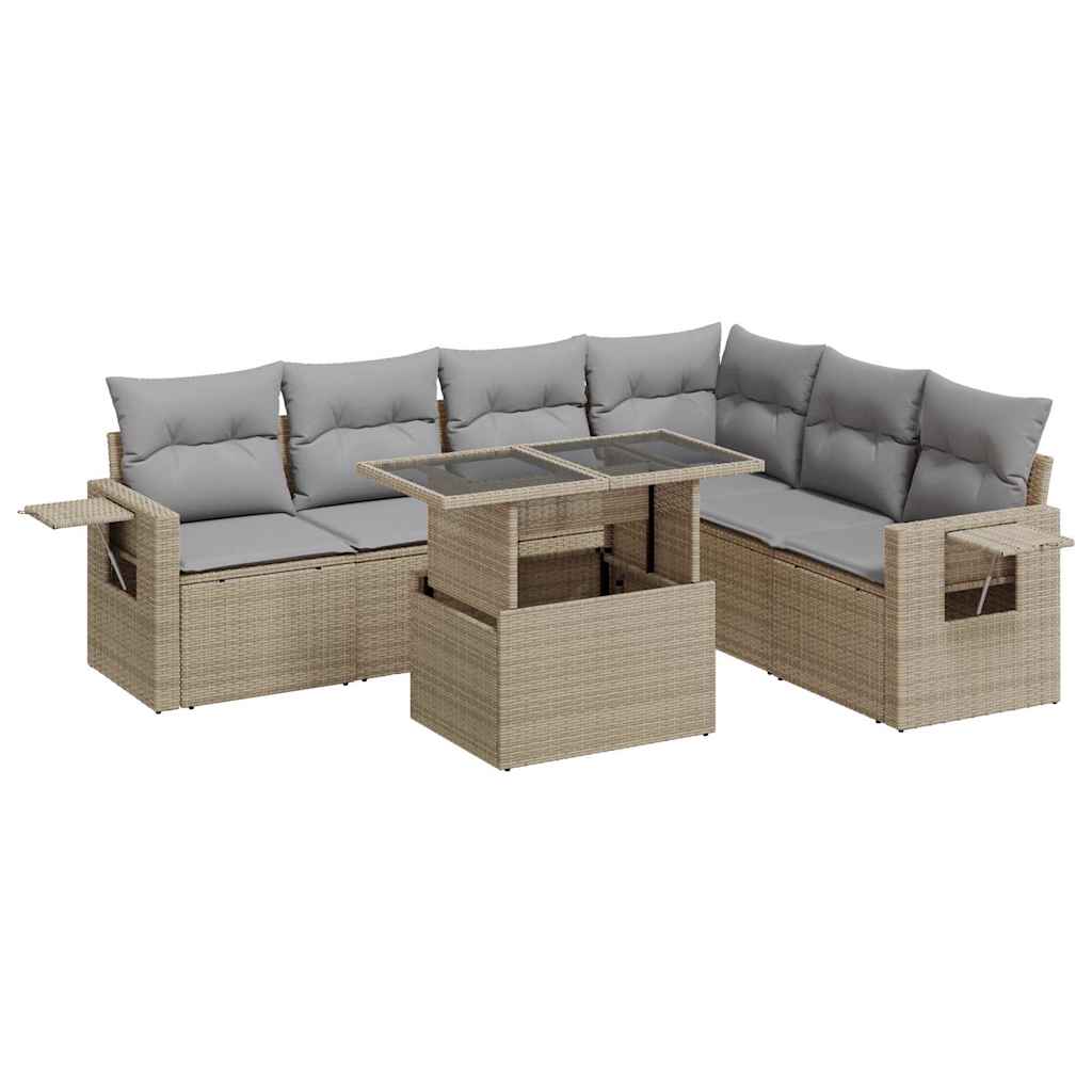 Set Divani da Giardino 7 pz con Cuscini Beige in Polyrattan 3326490