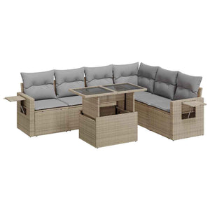 Set Divani da Giardino 7 pz con Cuscini Beige in Polyrattan 3326490