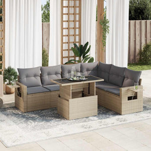 Set Divani da Giardino 7 pz con Cuscini Beige in Polyrattan 3326490