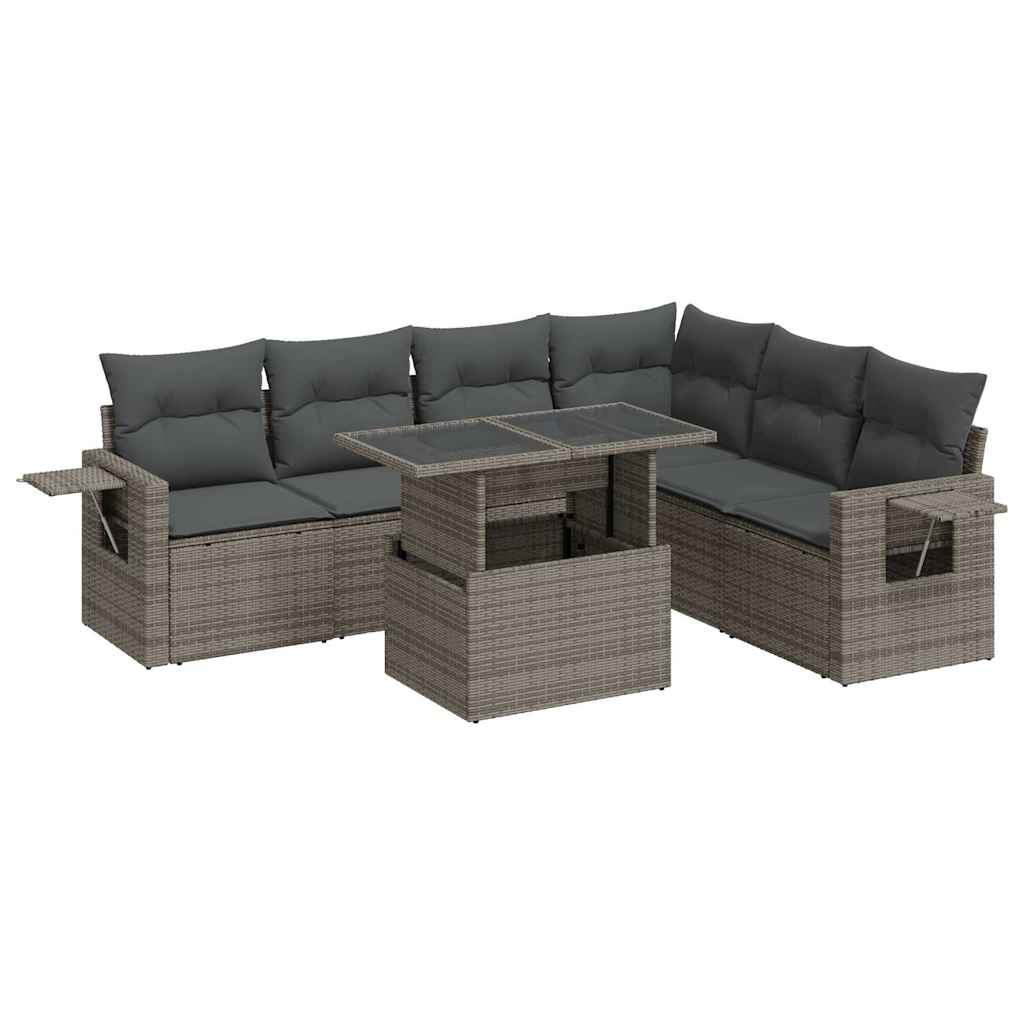 Set Divani da Giardino 7 pz con Cuscini Grigio in Polyrattan 3326491