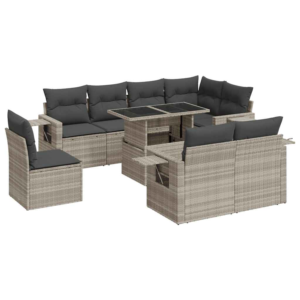 Set Divano da Giardino 9pz con Cuscini Grigio Chiaro Polyrattan 3326503