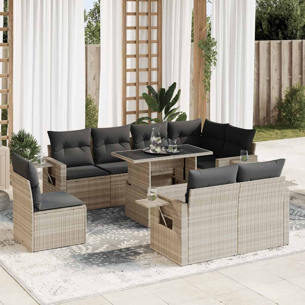 Set Divano da Giardino 9pz con Cuscini Grigio Chiaro Polyrattan 3326503