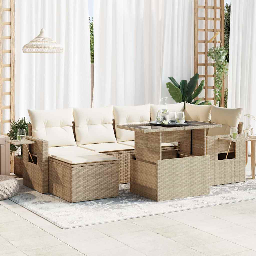 Set Divani da Giardino 7 pz con Cuscini Beige in Polyrattan 3326509