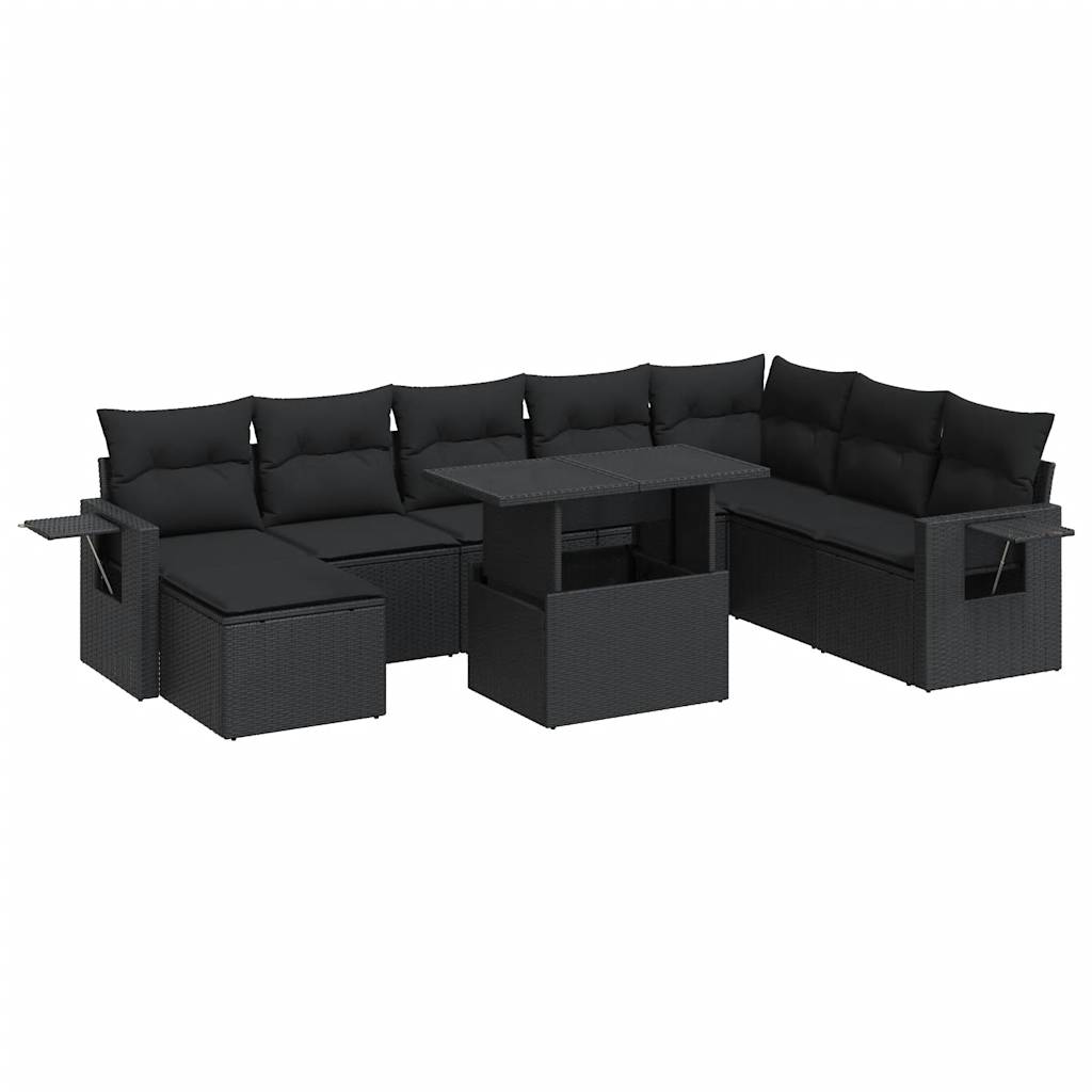 Set Divani da Giardino 9 pz con Cuscini Nero in Polyrattan 3326526