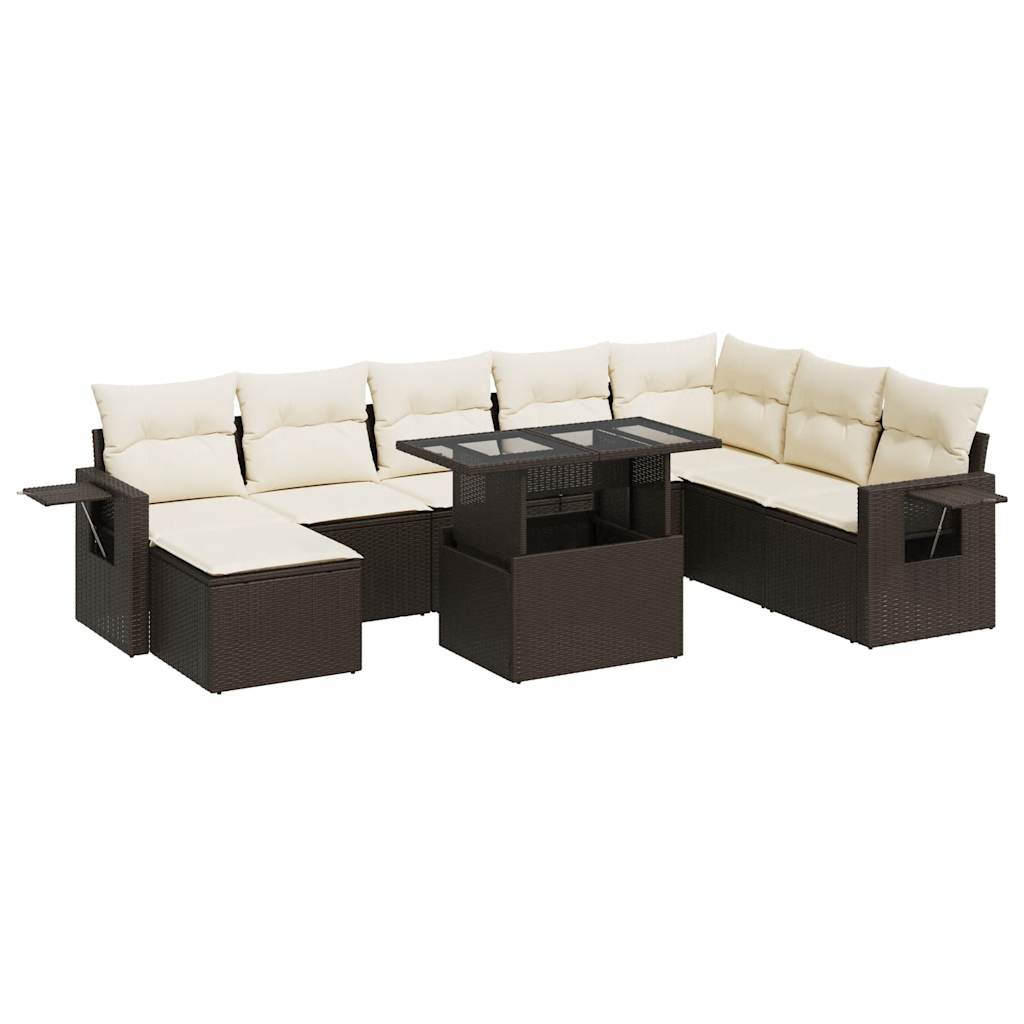 Set Divani da Giardino 9pz con Cuscini Marrone in Polyrattan 3326534