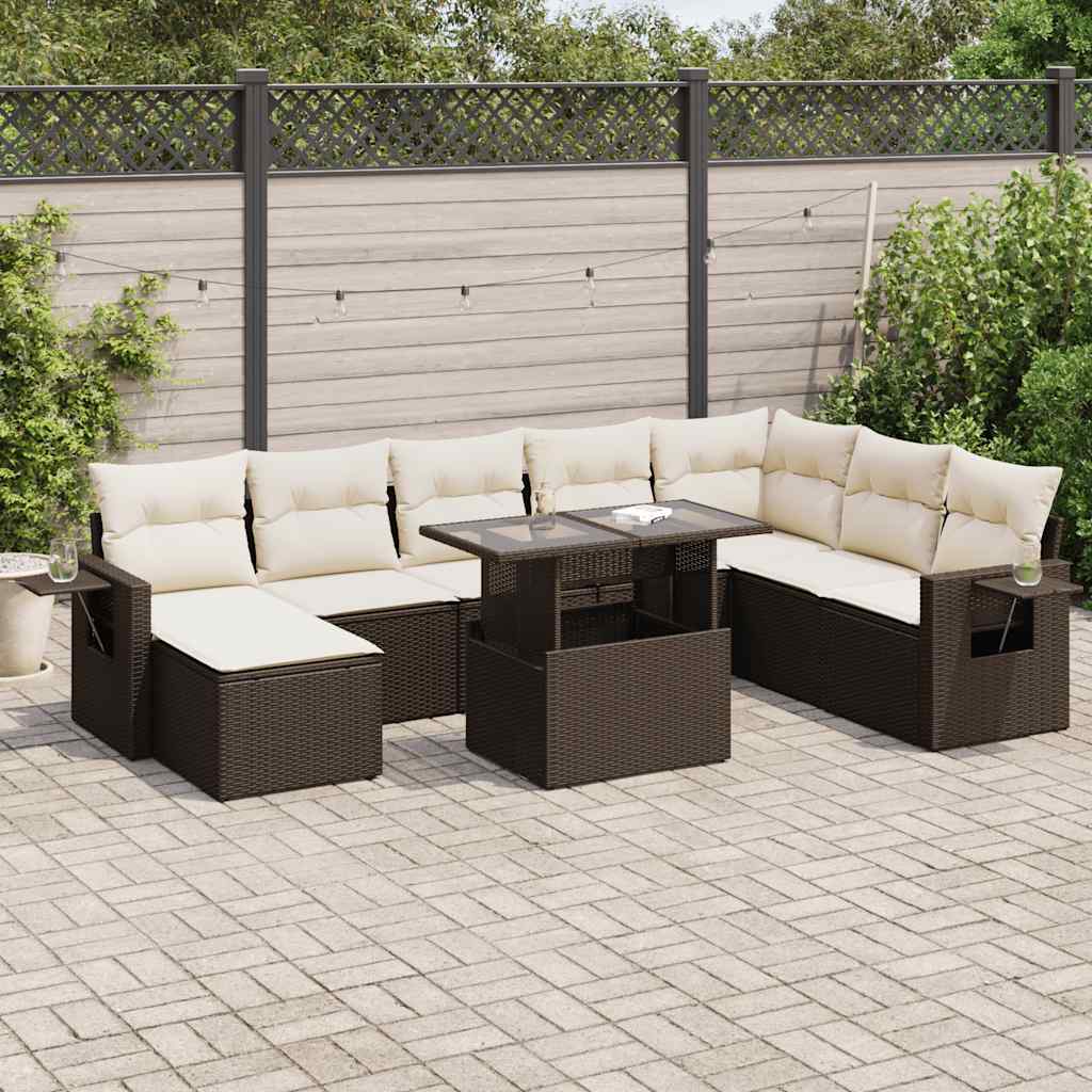 Set Divani da Giardino 9pz con Cuscini Marrone in Polyrattan 3326534