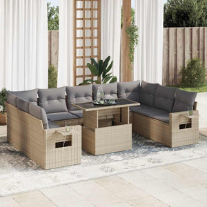 Set Divano da Giardino 10 pz con Cuscini Beige in Polyrattan 3326540