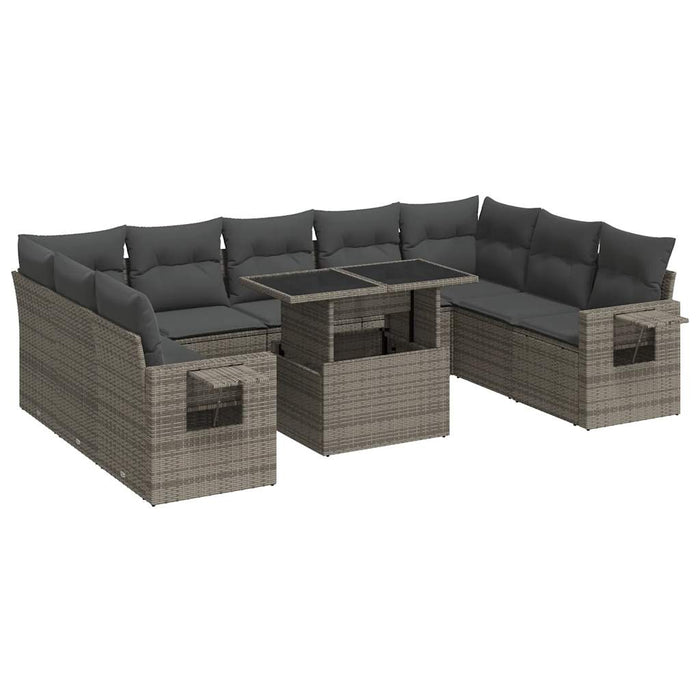 Set Divano da Giardino 10 pz con Cuscini Grigio in Polyrattan 3326541