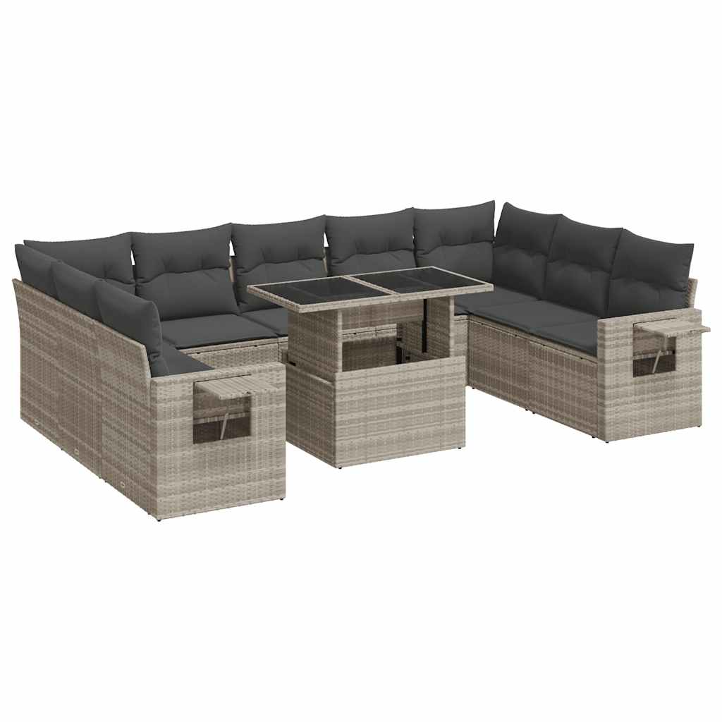 Set Divano Giardino 10 pz con Cuscini Grigio Chiaro Polyrattan 3326543