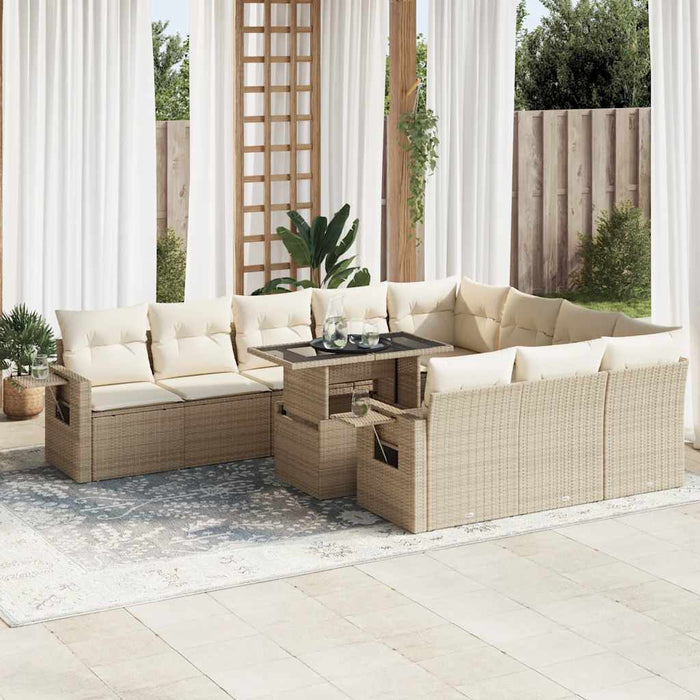 Set Divani da Giardino 11 pz con Cuscini Beige in Polyrattan 3326549