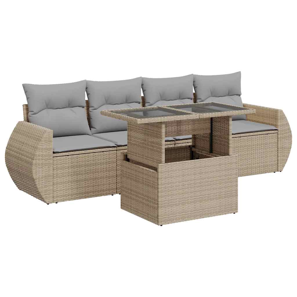 Set Divano da Giardino 5 pz con Cuscini Beige in Polyrattan 3326560