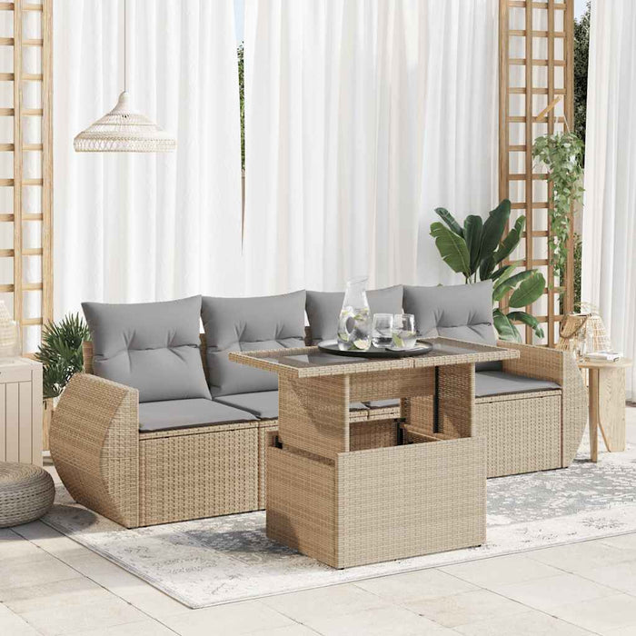 Set Divano da Giardino 5 pz con Cuscini Beige in Polyrattan 3326560