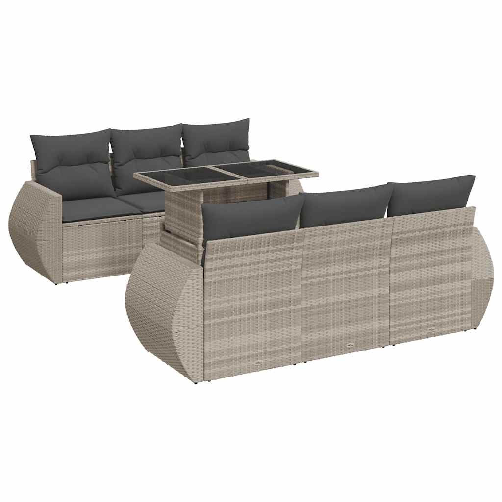 Set Divani da Giardino 7pz con Cuscini Grigio Chiaro Polyrattan 3326583