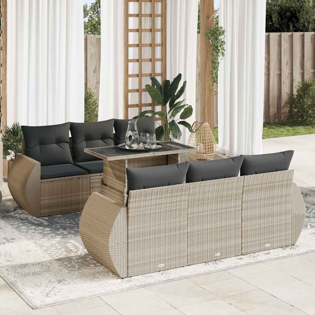 Set Divani da Giardino 7pz con Cuscini Grigio Chiaro Polyrattan 3326583