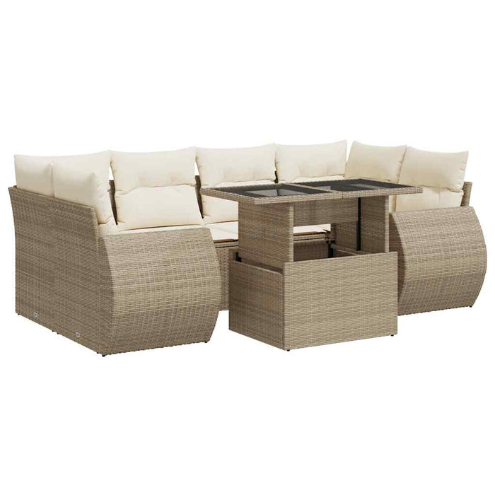 Set Divani da Giardino 7 pz con Cuscini Beige in Polyrattan 3326589