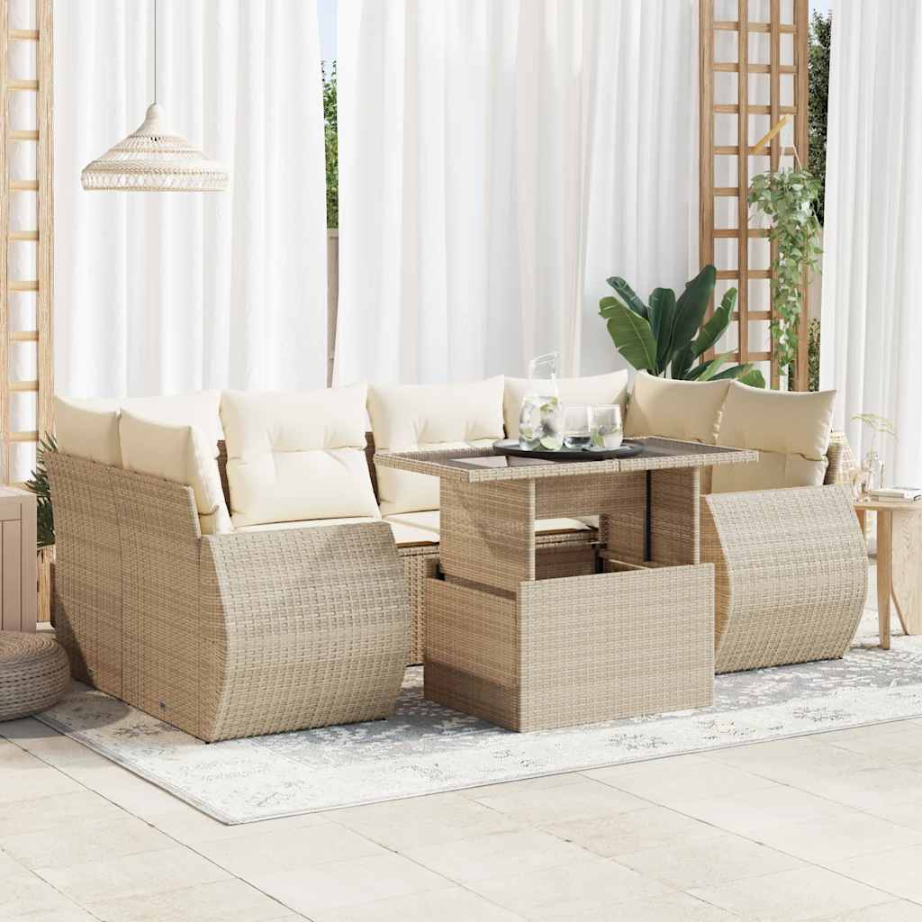 Set Divani da Giardino 7 pz con Cuscini Beige in Polyrattan 3326589