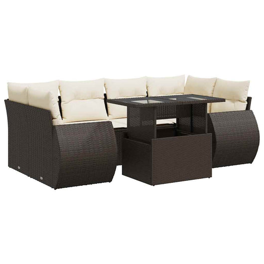 Set Divani da Giardino 7 pz con Cuscini Marrone in Polyrattan 3326594