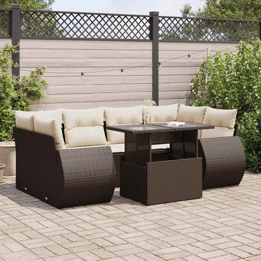 Set Divani da Giardino 7 pz con Cuscini Marrone in Polyrattan 3326594