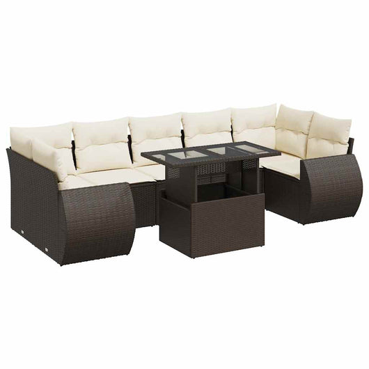 Set Divani da Giardino 8 pz con Cuscini Marrone in Polyrattan 3326604